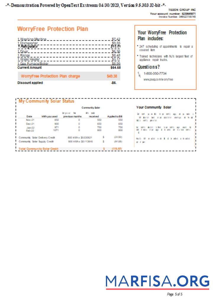 Printable New York PSEG utility business bill, page 5. SCR template